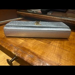 Yves Saint Laurent Monogram metallic calfskin  Long silver leather clutch